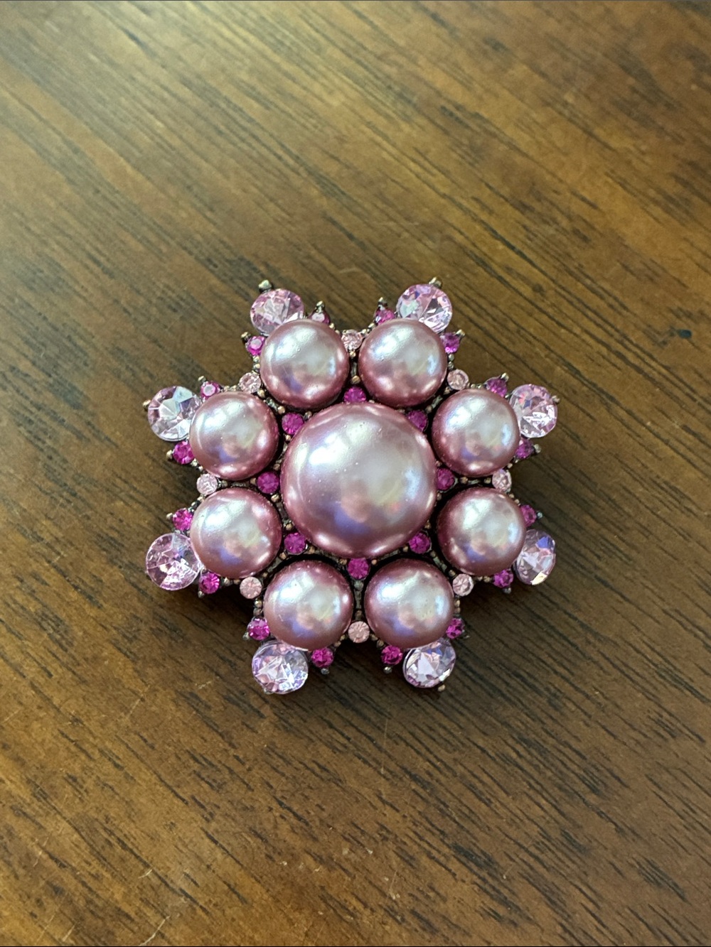 Vintage Faux Pearl and Rhinestone Brooch in Pink